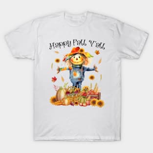 Happy Fall Yall Thanksgiving Halloween Scarecrow Pumpkin T-Shirt